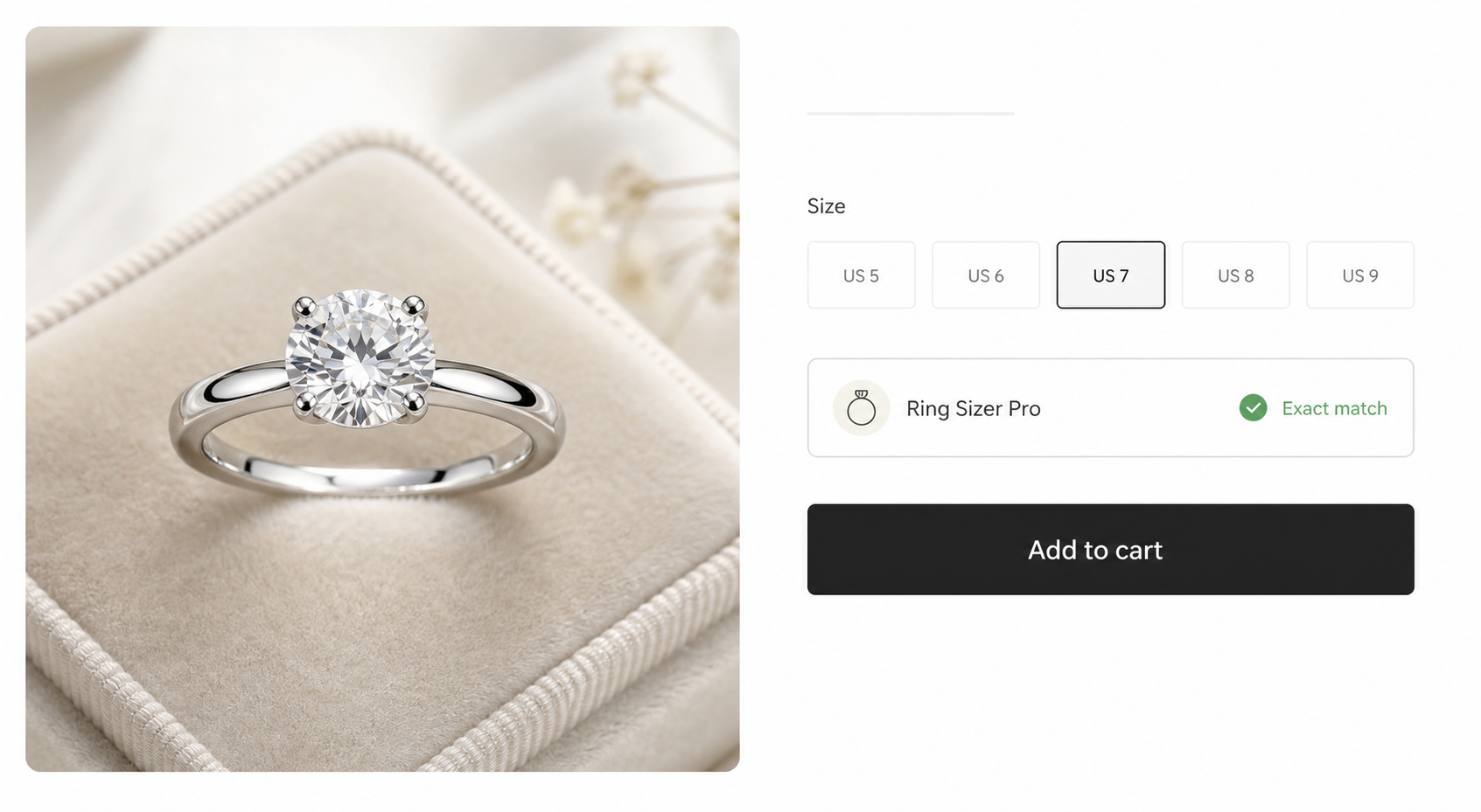 Exact available ring size confirmed before add to cart